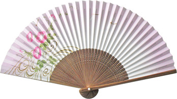 唐木中彫 朝顔 トンボ扇子