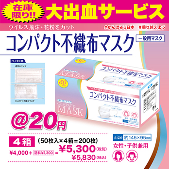 3層マスク 女性・子供用 4箱セット